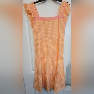Umgee Pink and Yellow Gingham Dress with Smocked Back Size Small